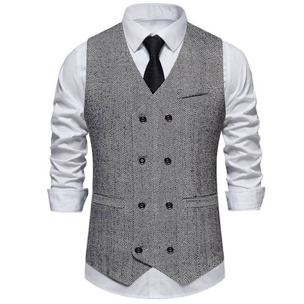 Herrar Slim Fit Dubbelknäppt Väst Light Gray M