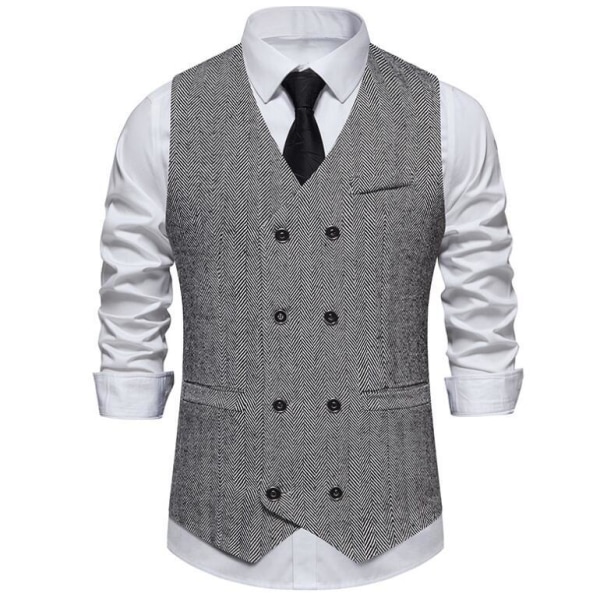 Slim Fit dubbelknäppt kostymväst för män Light Gray S