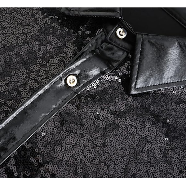Menn Sequin Langarmet Skjorte Metallisk 67s Skjorte Knappeskjorte Black S