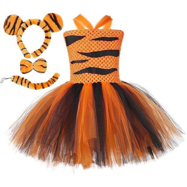Halloween Djurdräkter för Flickor Giraff Tiger med Hårband Klä Upp Kläder S