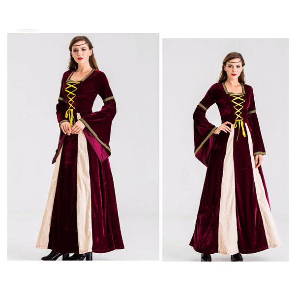 Medeltida renässansklänning Halloween för kvinnor M dark red