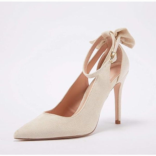 Naisten Jousi Solki Takana Korkokengät Seksikäs Stiletto Nilkkaremmi Häämekko Kengät Beige 37