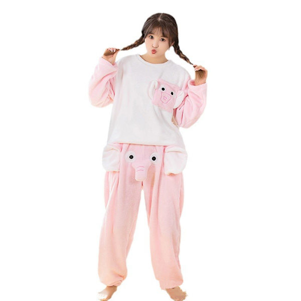 Valentinsdag Par Elephant Pyjamas, Söt Tredimensionell Unisex Set Pink Women XL