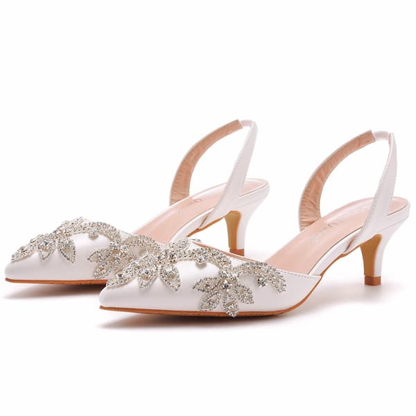Dames Slingback Pumps med Lav Hæl og Spiss Tå White 36