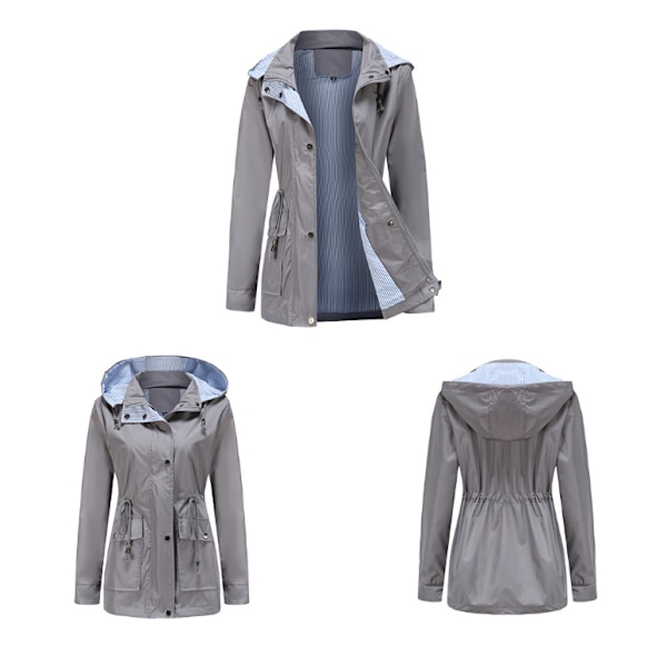 Regnjacka med lång huva för kvinnor utomhus vindjacka grey XL