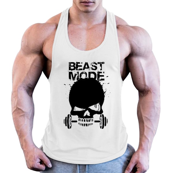 Mænds Gym Bodybuilding Stringer Tanktop White 4XL