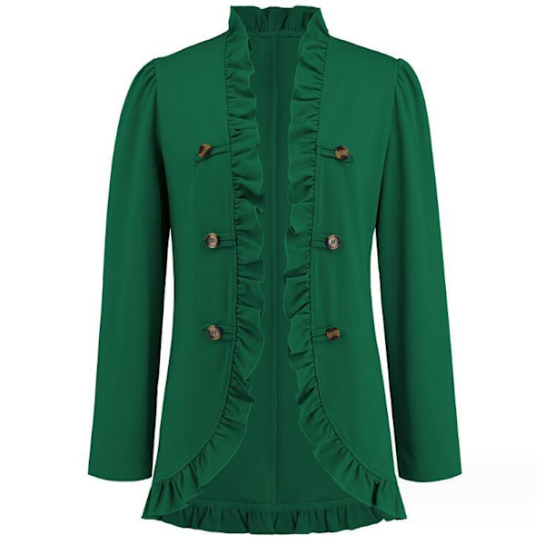 Kvinners Ruffled Lapel Knappelukking Jakke Green M