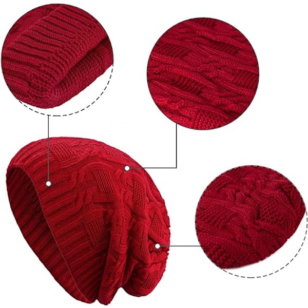 Varme, tykke, bløde kabelstrikkede damer beanies Red