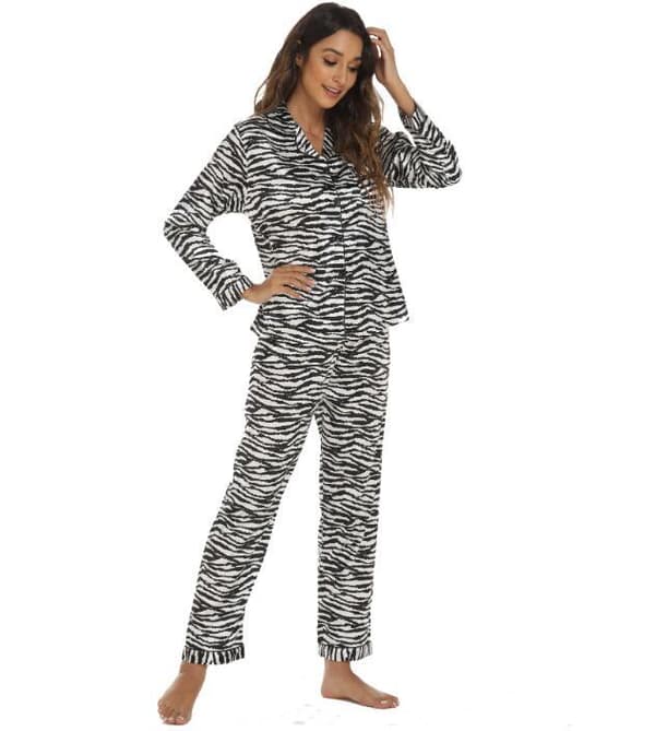 Print långärmade nattkläder Pjs Set för kvinnor Zebra print S