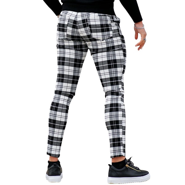 Mænds Chino Bukser Skinny Fit Plaid Stilfulde Casual Business Dress Bukser White 3XL