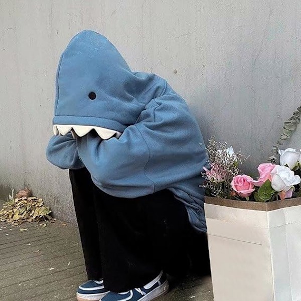 Söt Haj Hoodie för Kvinnor Blue XL