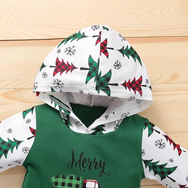 Nyfödda baby babykläder jultomten utskrift Romper Hooded långärmad Jumpsuit Green 90