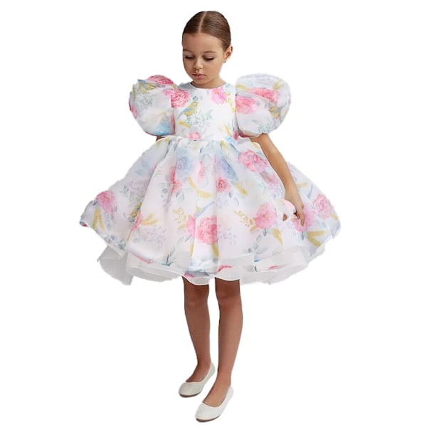 Piger Pufærme Tyl Tutu Snurre Babydoll Flare Gallakjole Prinsessekjole White Pink 130cm