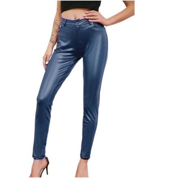 Leggingsbyxor i konstläder för kvinnor blue M