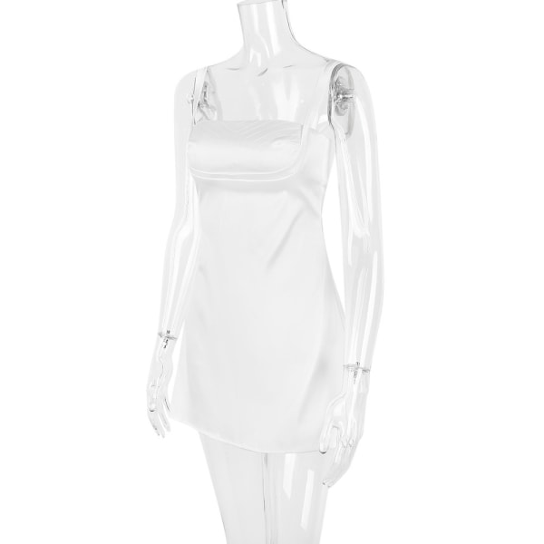 Dam 2024 Summer Square Neck Bodycon Miniklänning Sexig Ruched Ärmlös white S