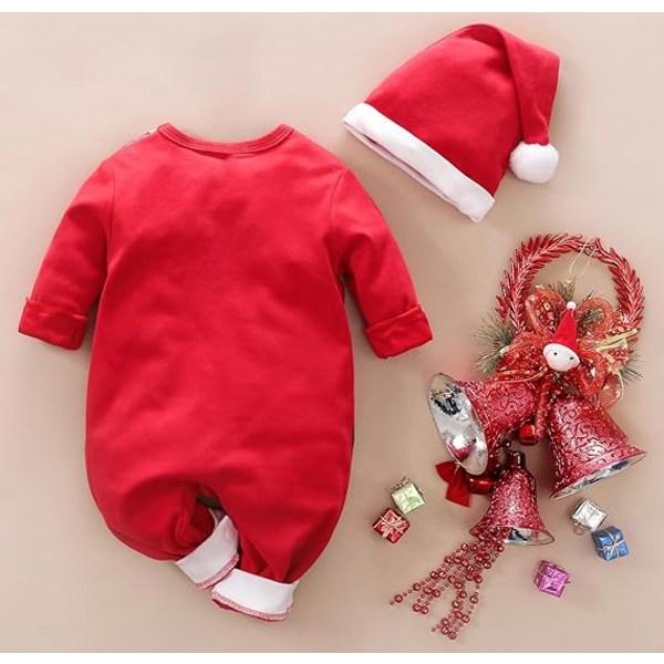 Babykläder för pojkar och flickor, Jultomten Kostym, 1:a Juloutfit med Hatt, Storlek 0-24 Månader Red 59
