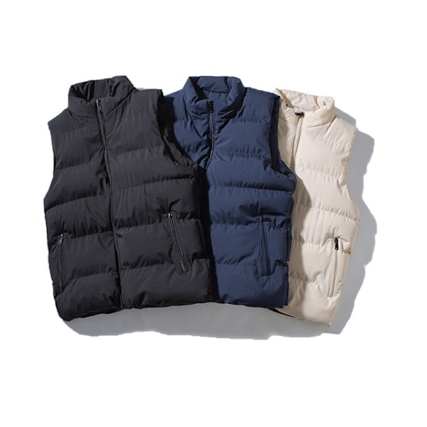 Män Casual Stand krage väst Vadderad jacka väst black XL