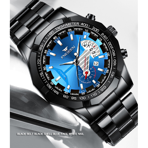 Herre-ur i Læder med Skelet Automatisk Mekanisk leather-Black steel-Black face