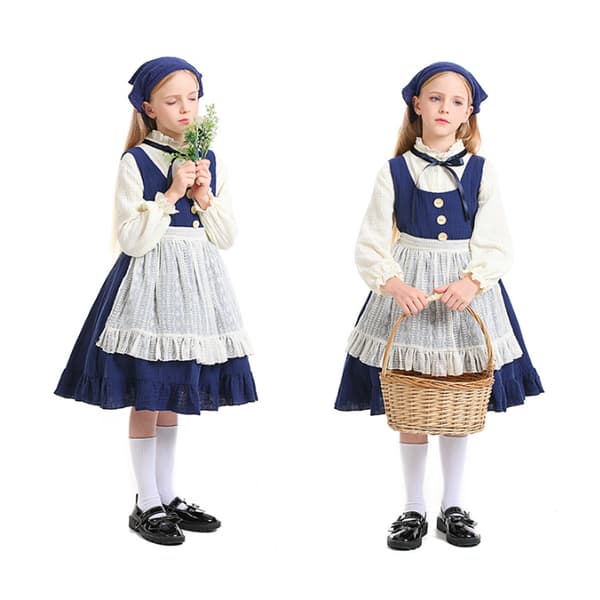 Pionjärflicka Kostym Kolonial Präriedräkt S