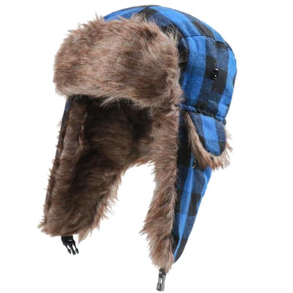 Rutig Aviator Fur Trapper Hat för kvinnor män black blue
