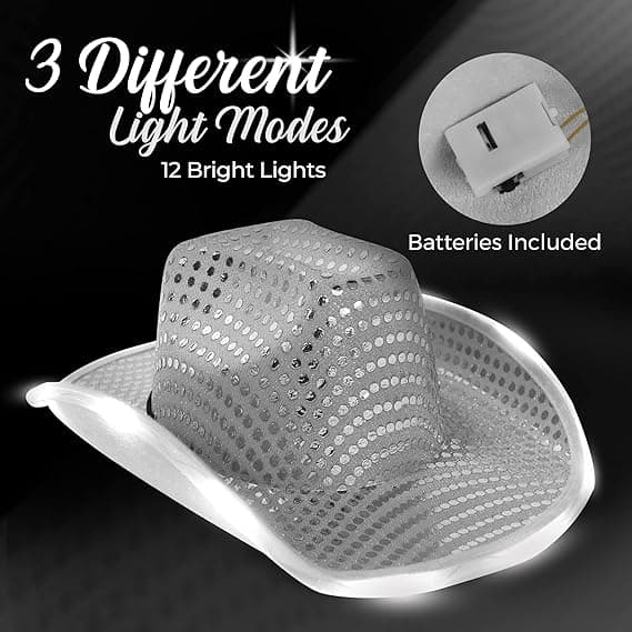 Satin LED-upplyst Cowboyhatt för Kvinnor Grey