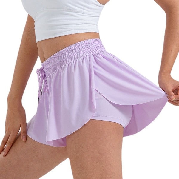 Flowy Athletic Shorts för kvinnor Gym Yoga Träning Löpning Tennis Kjol Light Purple S