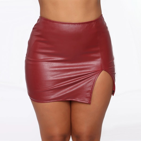 Basic, hög midja, konstläder Bodycon Mini Pencil Kjol för kvinnor red M