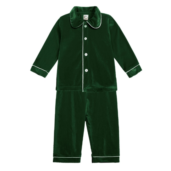 Barn Flickor Pojkar Siden Satin JUL Pyjamas Set green 80
