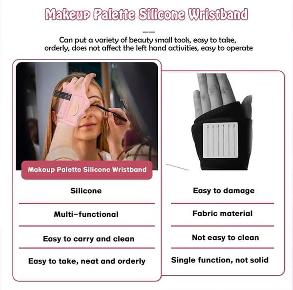 Makeup Blandingspalette Håndledsrem, Foldbar Makeupbørste Opbevaringspalette Pink