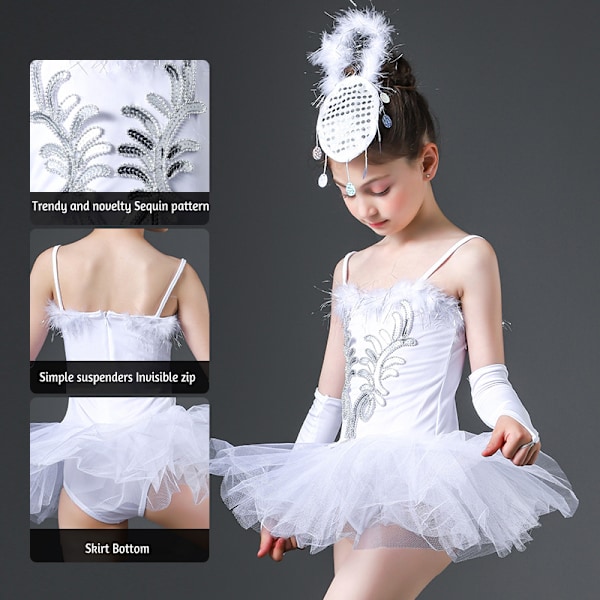 Flickors Balletklänning med Pailletter Svanssjön Prestanda Tutu Leotard Klänning 140cm