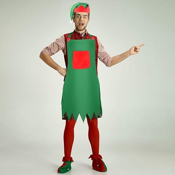 4 stk. Julemandens Elf Sæt Inkluderer Elf Forklæder og Elf Hatte til Jul