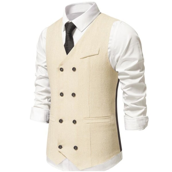 Herre Slim Fit Dobbeltknappet Dressvest Beige XL