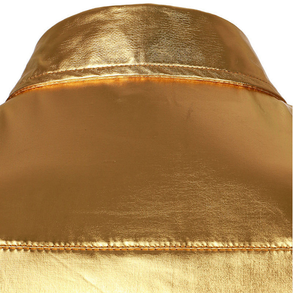 Miesten Luksus Kiiltävä Silkkimainen Satiini Napitettu Pukeutumispaita Gold M