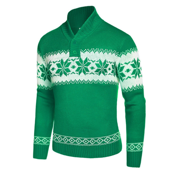 Herrar Långärmad Julmönstrad Stickad Tröja Green XL