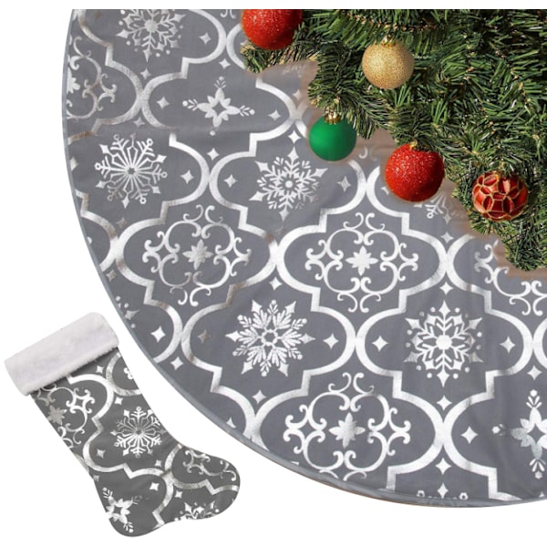 48 tum stora Xmas Tree kjolar med snöigt mönster grey