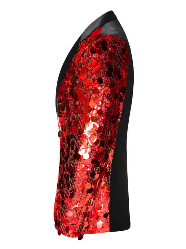 Herrar Sequin Blazer Kostym En Knapp Slim Fit Sequin Jacka Red 36