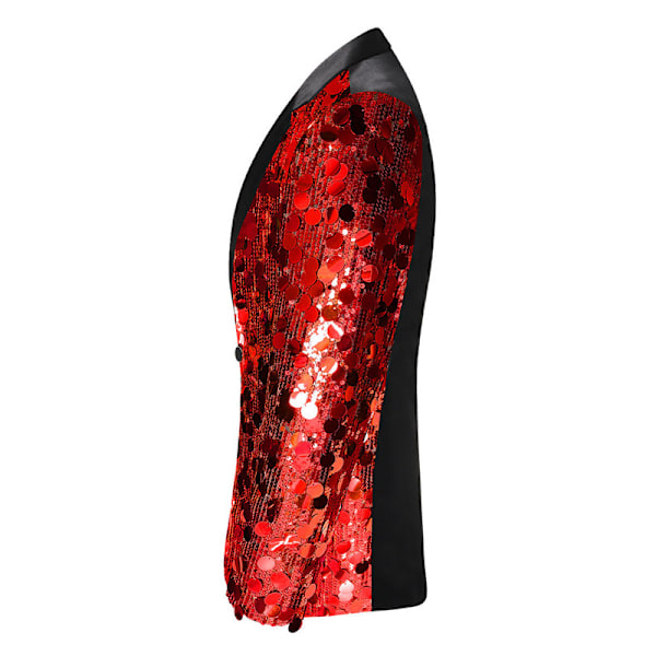 Herrar Sequin Blazer Kostym En Knapp Slim Fit Sequin Jacka Red 40