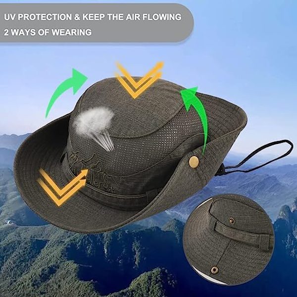 Vikbar solhatt i bomull med hakrem Army Green