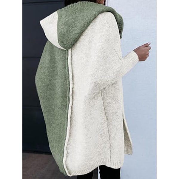 Dame Cardigan med Åpen Front, Lange Ermer og Hetter Green XL