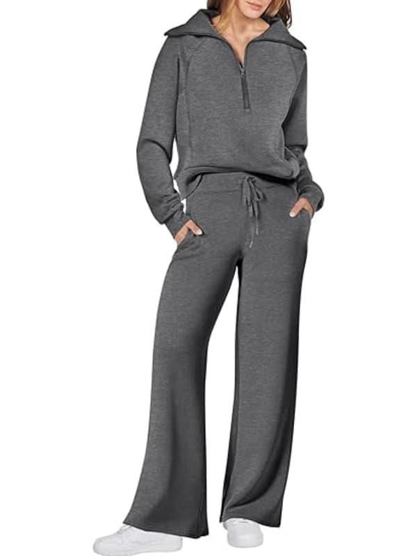 Dame 2-delt Sweatsuit Sæt Bred Lounge Sæt Tracksuit Grey L