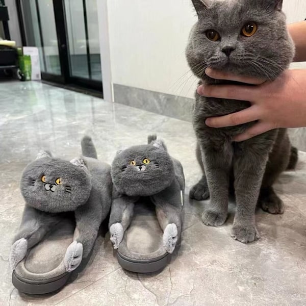 Plush Katttofflor för Kvinnor, Halksäkra Söta Vintervarma Golvskotofflor Grey