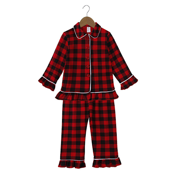 Pyjamassett for barn i rutete stoff med lange ermer B 140