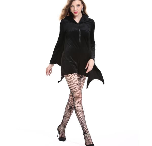 Halloween-kostym för kvinnor - fladdermusklänning med strumpor xl