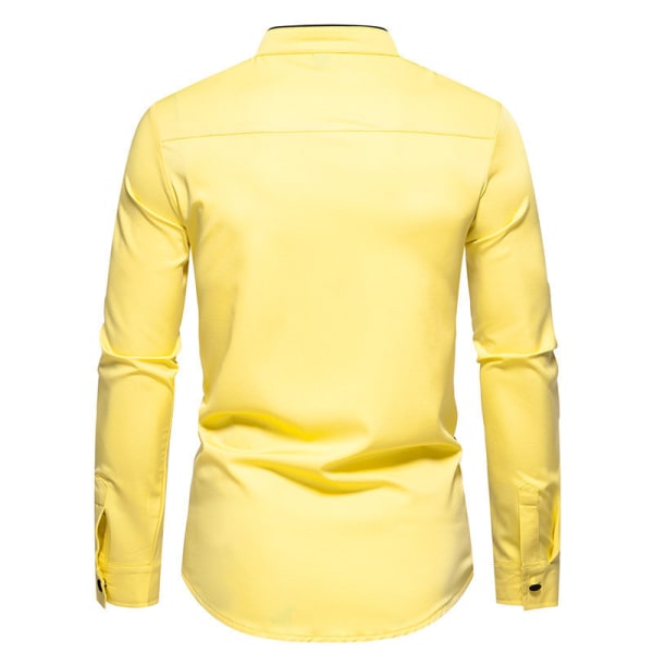 Färgblockerande långärmad skjorta för män Casual skjorta Yellow L