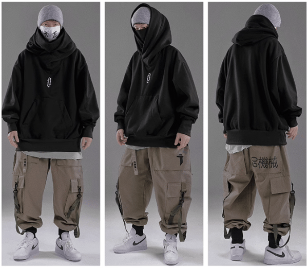 Fleece-gensere med hette for menn, kragegensere Black 3XL