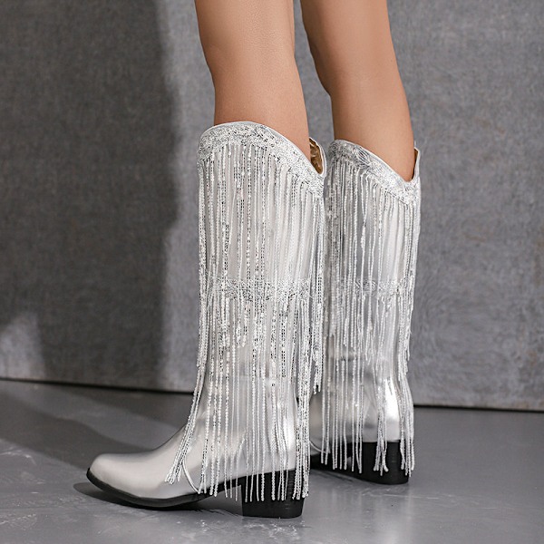 Naisten Fringe Metallic Cowboy-saappaat Silver 37