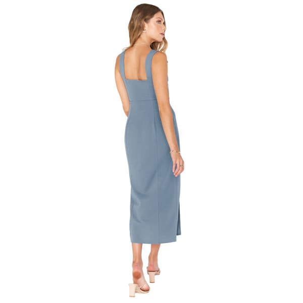 Kvindes Square Neck Split Aftenkjole med Halter - Celebrity Style Blue M