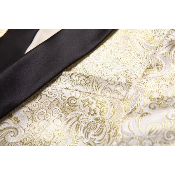 Blommig jacquardklänning för män för bröllop brudgum kostym 1 print middagsjacka Gold 2XL