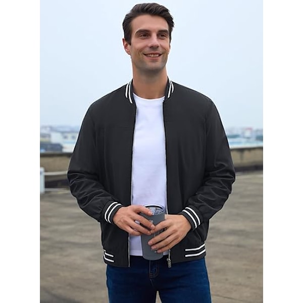 Mænds Jakke Casual Pilot Fuldt Lynlås Jakke Black XL