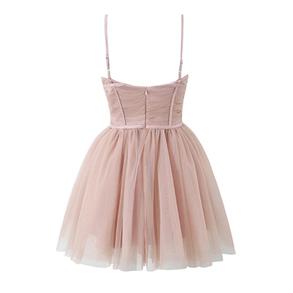 Dame Spaghetti Strap Kjoler Puffy Kage Kjole Mini Mesh Rygløs Kjole pink L